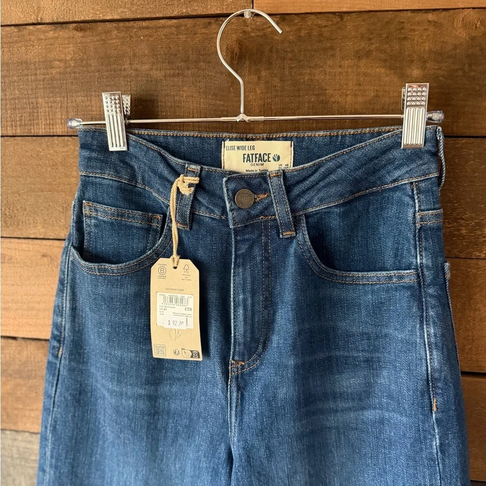 FatFace Wide Leg Jeans High Rise Stretch Denim Elise Blue NWT - Picture 2 of 10